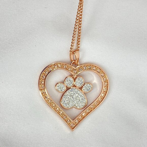 FAC Paws Of Love Crystal Heart Paw Pendant Necklace - Picture 3 of 10